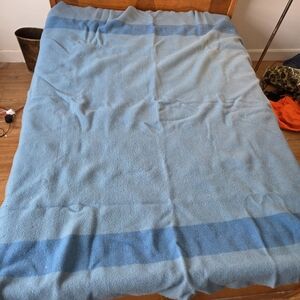 VINTAGE Hudson's Bay Co. 4 Point 100% Wool Blanket Sky Blue Made in England
